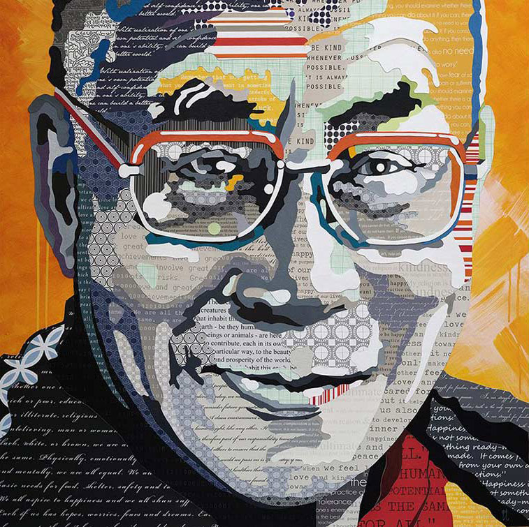 Collage portrait of The Dalai Lama (2013) by Eleanor Turvey