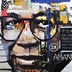 Collage portrait of Walter Sisulu (2015) by Eleanor Turvey