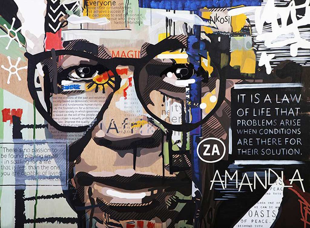 Collage portrait of Walter Sisulu (2015) by Eleanor Turvey